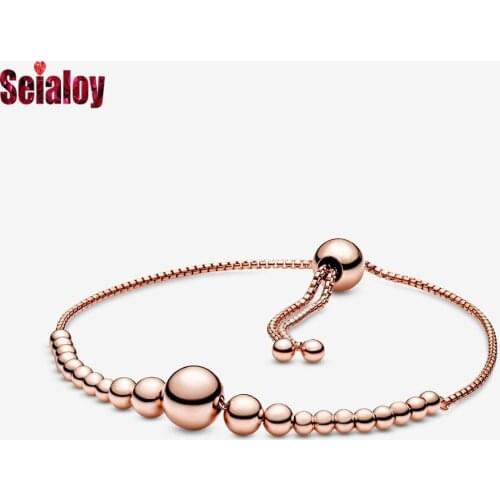Seialoy New Adjustable Size Round Ball Beads Bracelets Fit Original Beaded Bracelet For Women Boy Girl Child Charm Bangle