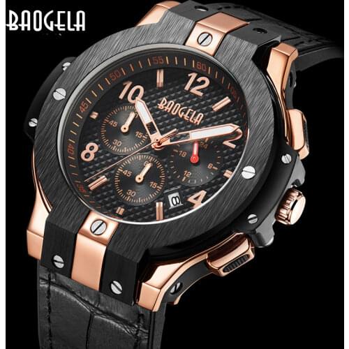 BAOGELA marque hommes montre Quartz montre ou bande de caoutchouc 3ATM résistant à l'eau chronographe hommes Quartz 1909