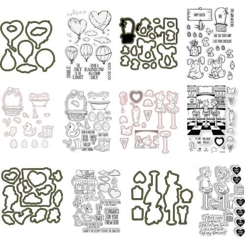 Valentines Day Lovers Hot Air Balloon Duck Eggs Metal Cutting Dies Matching Clear Stamp Scrapbooking Crafts Card Album Making