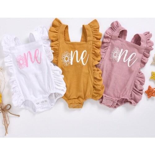 0-24M Newborn Kids Baby Girl Sunflower Flower Romper Ruffles Short Sleeve Jumpsuit Outfit Clothes