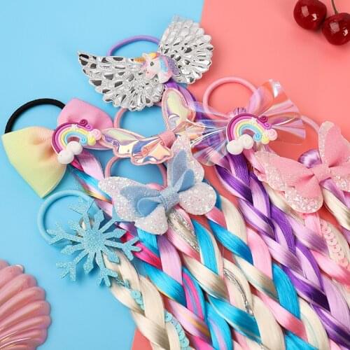 Childrens cartoon Unicorn color bow wig hair rope twist braid hair loop kids hair accessories turban girls hair accessories