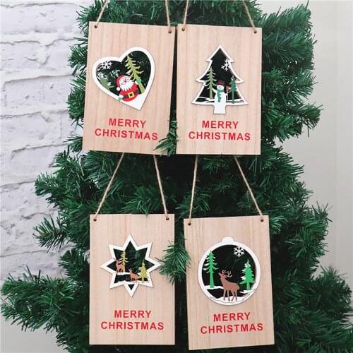 Door Hanger Wooden Board Christmas Tree Pendant Welcome Sign Home Wall Plaque Cute Label Cards Mall Decorations