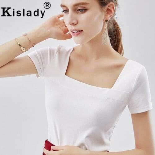 2020 Summer Autumn Womens Elegant Square Collar OL T-shirt Plus Size High Grade Cotton New Tops Korean Japanese Fashion Tops