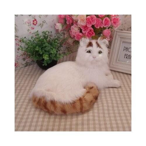 Simulation lying white&yellow coloured cat 30x21x16cm model polyethylene&furs cat model home decoration props ,model gift d702
