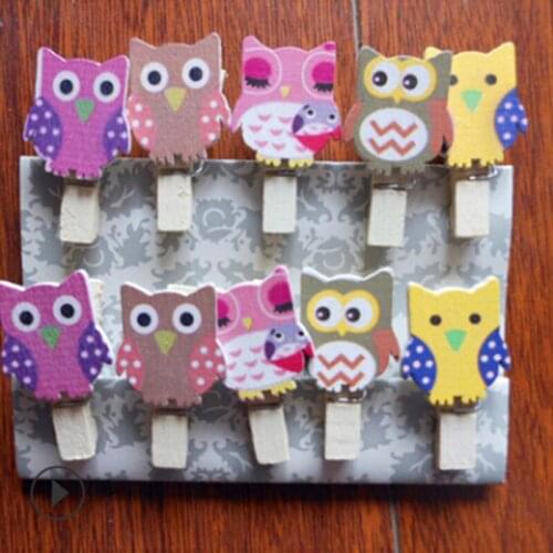 Cartoon Owl Wooden Paper Clip Bookmark For Album Message Mini Natural Wooden Clips Craft Decoration Clips 10pcs
