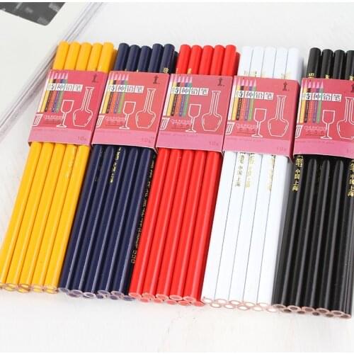 10pcs/pack White Yellow Red Blue Black Colored Pencils Set HB Special Pencil for Glass Leather Plastic Metal Porcelain Marker