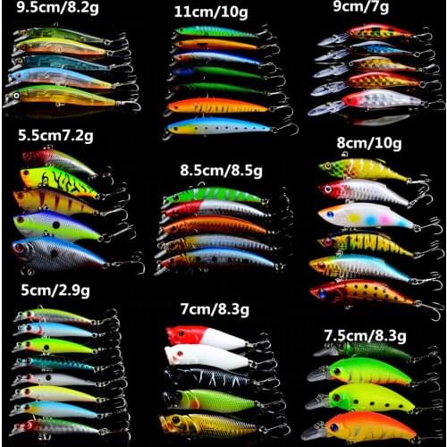 50pcs/lot Fishing Lures Set Mixed 9 Models Lifelike Wobblers Fishing Tackle Artificial High Quality Plastic Fake Bait