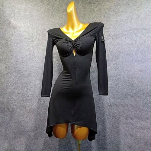 2020 New V Neck Long Sleeve Latin Dance Dress Women Dancing Costume Ballroom ChaCha Dresses Latino Dancewear T005