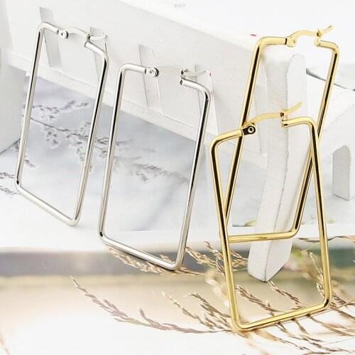 New Fashion Stainless Steel Jewelry Rectangular Earrings Big Earrings Ladies Party Wedding Love Gift Wholesale
