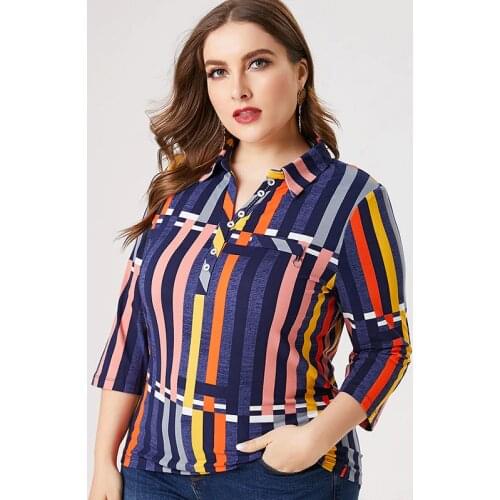 2020 Fall Women Long sleeve Colorful striped blouse fashion ladies elegant mom clothes Plus Size Womens Pullover Tops