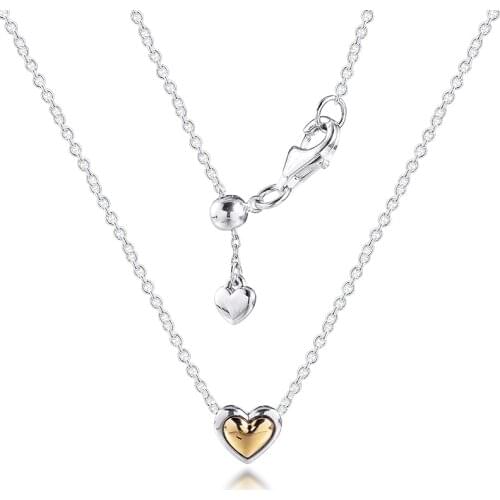 Domed Golden Heart Collier Necklace Sterling Silver Jewelry Spring New Style Woman Fashion Jewelry 45CM Snake Chain Jewelry