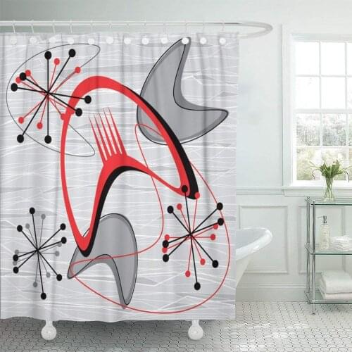 Gray Mid Century Modern 1950 Vintage Retro Atomic Pattern Shower Curtain Waterproof Polyester Fabric 72 x 72 Inches with Hooks