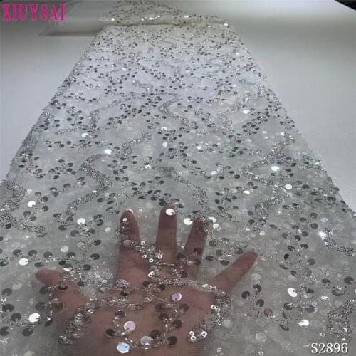 Luxury Beaded Lace Fabrics Top Quality 5yards Nigerian Pink Lace Fabric 2020 Heavy Beaded Lace Fabric S970