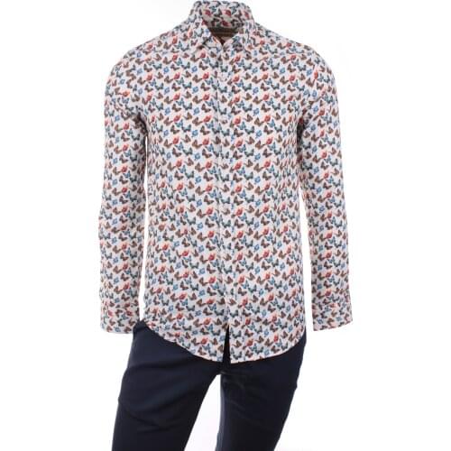 Gentilbay Mens Butterfly Animals Digital Printed Cotton Aqua Blue Slimfit Long-Sleeve Sport Classic Shirt DPD092