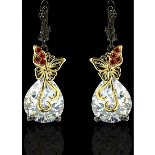 Fashion New Butterfly Water Drop Big Zircon 925 Silver Earrings Black Gold Jewelry Party Jewelry Luxury Jewelry Jwelry for Women