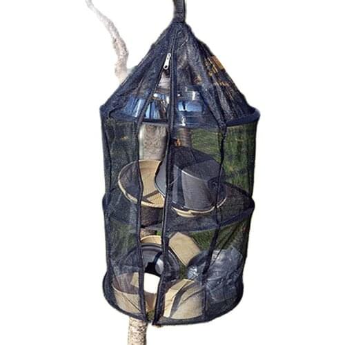Outdoor Camping Folding Storage Net Pocket Clothes Hanging Net Three-layer Mesh Basket For Bowl Cup Fork Shelf Nets