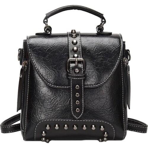 Woman lady bags single shoulder handbag Soft leather vintage style rivet decoration messenger bag large capacity