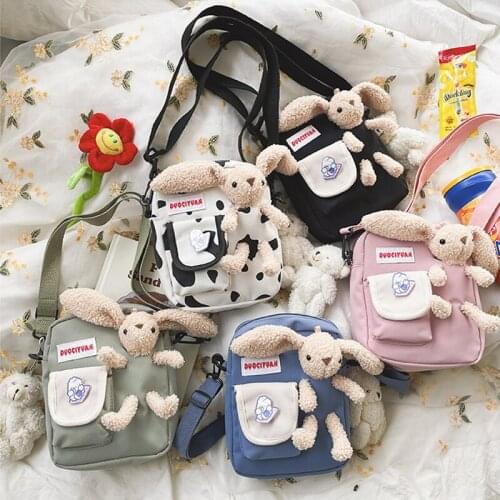 Female Nylon Shoulder Bag Cute Bear Pendent Handbags for Women Small Square Luxury Designer Handbag Messenger Bag Crossbody M102