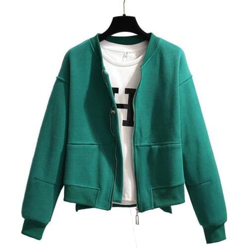 Womens Outerwear Green Black Spring Autumn Jackets Tops Printed Zip Short Coat Fashion Sports Baseball Uniform Jacket Female W9