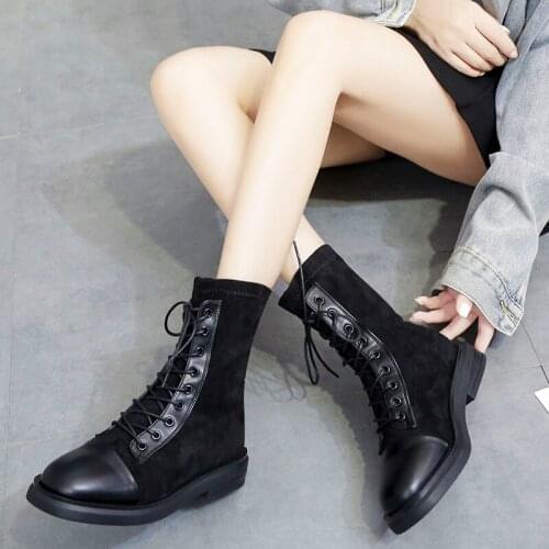 Womens Lace-Up Ankle Bare Boots flat shoes woman Casual Short tube autumn and winter booties sock women sneakers W20-45