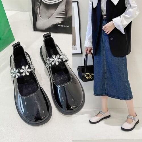 Shallow Mouth Womens Shoes Platform Oxfords Modis Crystal All-Match Female Footwear New Leather 2021 Rhinestone Summer