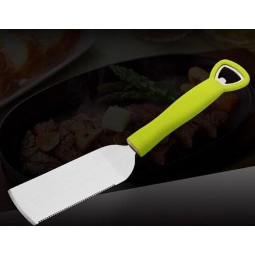 1PC 26.5cm Plastic Handle BBQ Cheese Shovel Steak Spade Cuisine Spade Teppanyaki Tools with Bottle Opener EKX 188