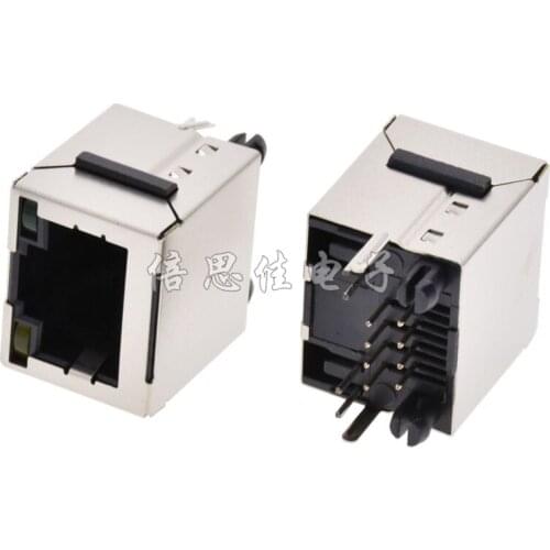 1PCS Network interface 52E connection RJ45 socket full plastic 180 degree Mini with light and ear 8p8c vertical