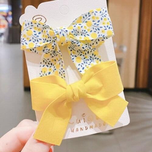 2Pcs Kids Baby Girls Hair Bow Clips Barrettes Pastoral Retro Floral Alligator Hairpins Infant Princess Sweet Candy Color