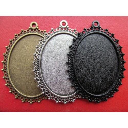 20pcs Antique Silver/Antique Bronze Oval Base Setting Tray Bezel Pendant Charm,Border Flower,fit 30mmx40mm Cabochon/Cameo