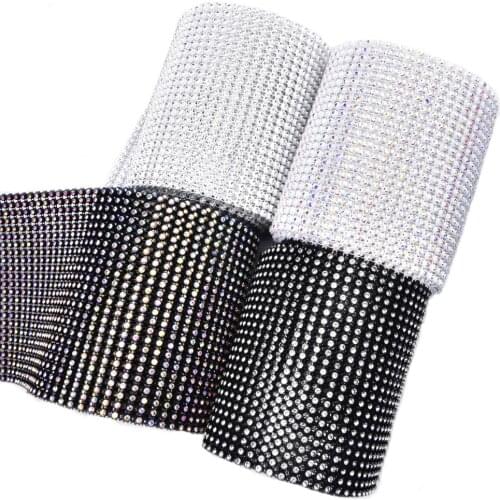 24 Rows Bing Crystal Rhinestone Trimming Black White Banding With Ab Diamond Strass Mesh Chains Diy Wedding Dress Clothing Decor