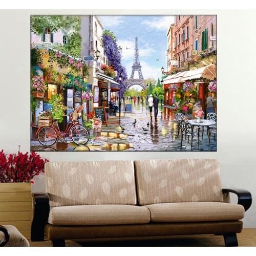 Europe Street Flowers Shop Square round drill 5D DIY Diamond Painting Paris landscape Diamond Embroidery 3D Cross Stitch Mosaic