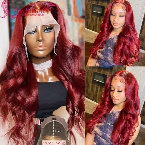 Ambition Brazilian Human Hair Wigs Pre plucked 13x4 Lace Front Wigs for Women 180% Density Red Glueless Lace Wigs Bleached Knots
