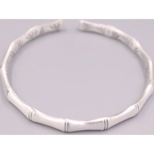 Authentic 999 Fine Silver 6mm Bamboo-Shape Cuff Bangle 2.36INCH Inner Diameter Handmade
