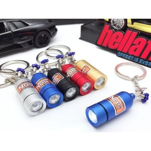 High quality Alloy NOS bottle LED light Car turbo keychain for bmw mercedes benz audi toyota honda ford accessories key ring