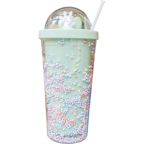 Colorful Rabbit Baby Milk Cup with Straw Anti-falling Children Water Cup Portable Kids Drinking Glasses Perfect for Indoor N0PA