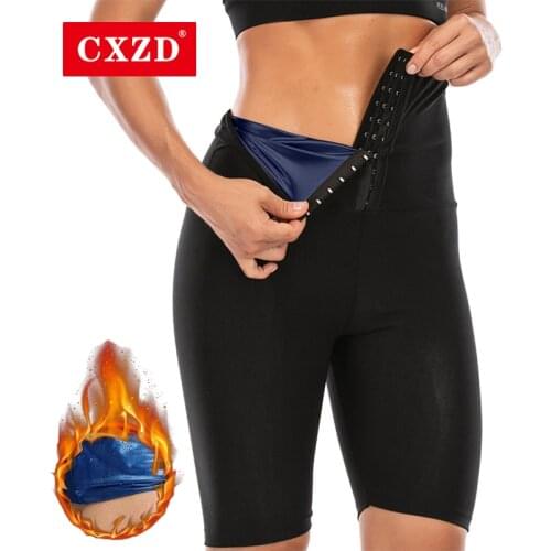 CXZD Women Waist Trainer Tummy Hot Thermo Three-breasted Sweat Leggings Fitness Workout Shaper Silver ion coating Thermo Pants
