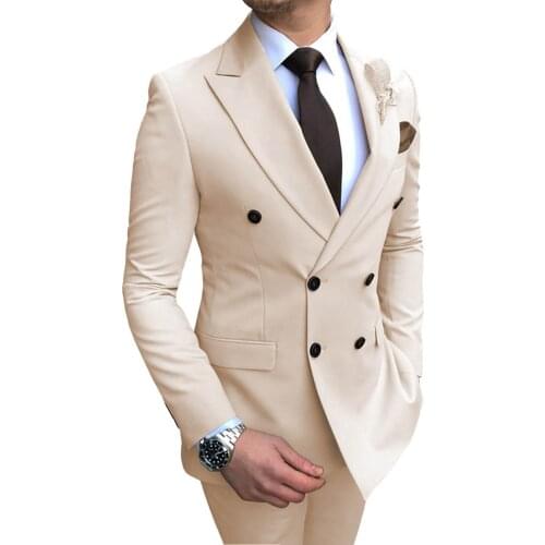 Men Suits 2 Pieces Formal Double Breasted Party Wedding Grooms Peaked Lapel Blazer Slim Fit Suit Tuxedos Blazer & Pants
