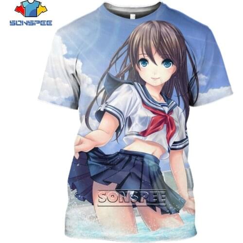 SONSPEE 3D Anime Sexy Loli Print T-shirt Summer Mens And Womens Mini Skirt Maid Mimiya-style Otaku Loose Oversized Short Sleev