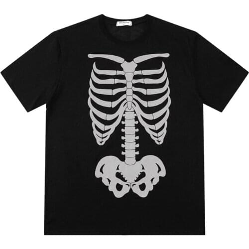 New Summer Gothic Punk Bone Skull Print Black White T-Shirts Hot Girl Sexy Short Sleeve Harajuku Fashion O-Neck Couples Top
