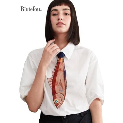 【Biutefou】New Arrival Accessories Women Irregular Fun Fish Embroidery Tie