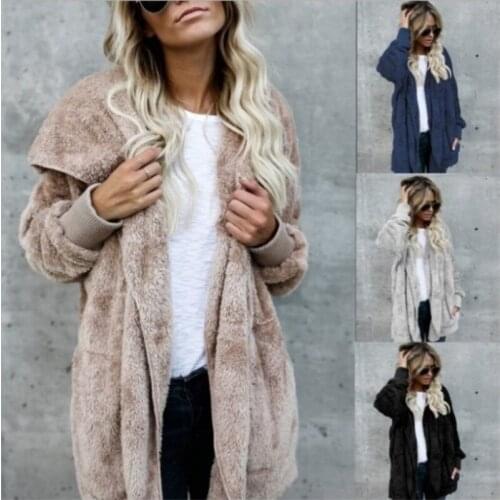 2021 Hot New S-5XL Faux Fur Teddy Bear Coat Jacket Women Fashion Open Stitch Winter Hooded Coat Female Long Sleeve Fuzzy Jackets