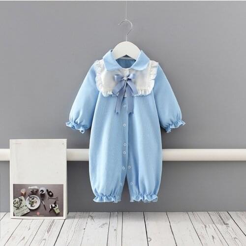 Baby Clothes Baby Rompers Newborn baby clothes Cotton long sleeves peter pan collar Baby jumpsuit Infant Jumpsuit Blue 0-18M