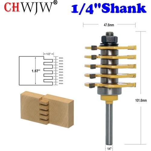CHWJW 1/4" Shank 1pc Box Joint Router Bit - Adjustable 5 Blade - 3 Flute For Wood Cutter Tenon Cutter for Woodworking Tools