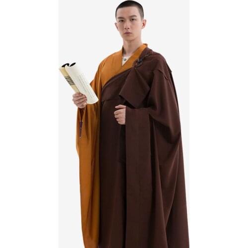 Large Size XXL Monk Costumes Cloth Men Suit Coffee Brown Magnolia Mens And Womens Residents' Cloth