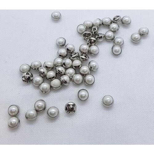 50pcs 4mm/5mm Round Gold/Silver+White Pearls Tiny Buttons Baby Shiny Coat Boots Sewing Doll Clothes Accessories Button