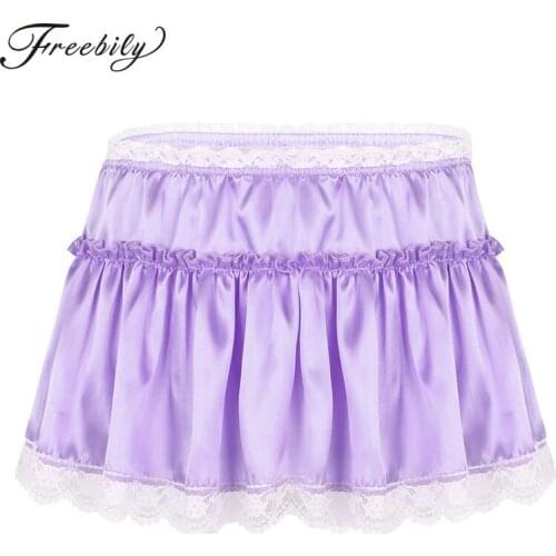 Mens Sissy Lingerie Panties Satin High Waist Lace Hem Frilly Ruffled Tulle Layered Skirt Short Babydolls Mini Tutu Skirts