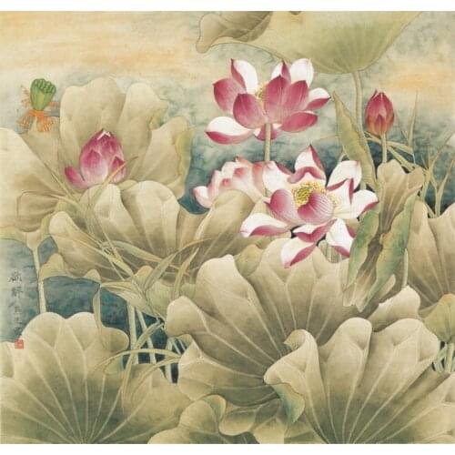 Chinese Watercolor Painting Flower Water Lily Wall Art Picture HD Print on Canvas Home Decor Living room