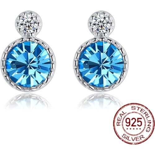 New Ocean Heart S925 Sterling Silver Stud Earrings Female Crystal Fashion All-match Earrings Retro Korean Earrings