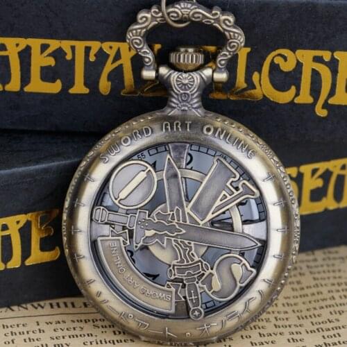 New Fashion Old Antique Bronze Sword Art Design Steampunk Pocket Watch With Necklace Chain TD2102