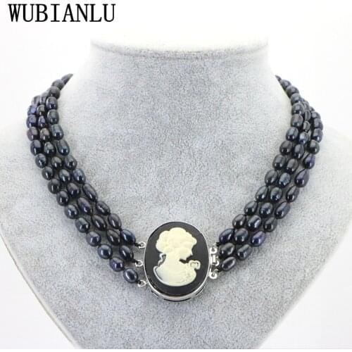 Elegant 3 Rows Initial Natural Pearl Necklace 7-8mm Rice-Shaped Charm Fashion Womens Jewelry Collar Multiple Color Options T248